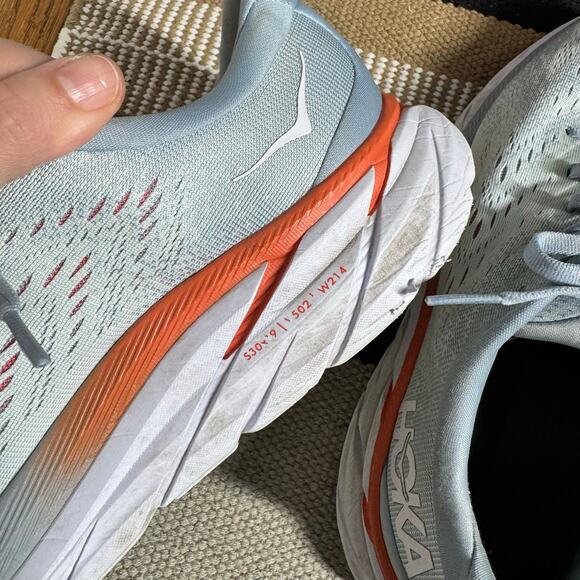 Hoka One One Sneaker Clifton 8 Running Shoes Blue/Gray Women 9.5D Running Walk - Picture 6 of 10